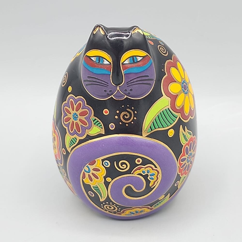 Laurel Burch Flowering Feline Cat Egg Handpainted Figurine 1996 Vintage #C8121